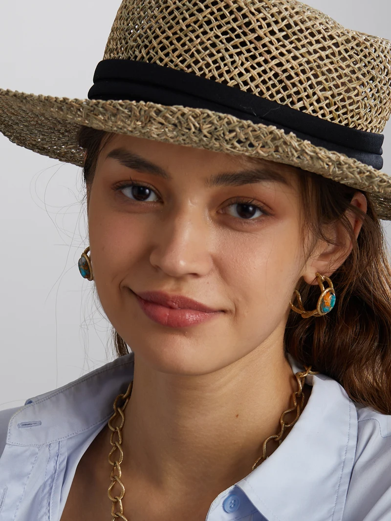 Vintage Jewelry Set Oval Natural Stone Nautical Map Designers Pendants And Necklaces Earrings Antique Gold Color Women Ring 2025