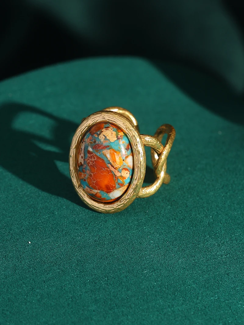 Vintage Jewelry Set Oval Natural Stone Nautical Map Designers Pendants And Necklaces Earrings Antique Gold Color Women Ring 2025