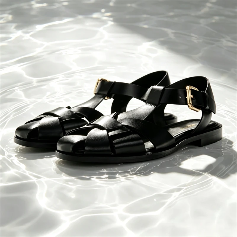 Luxury Metal Buckle Design Brand Flat Sandals Women Fashion Hollow Ankle Strap Gladiator Sandals Sexy Cozy Vacation Beach Shoes