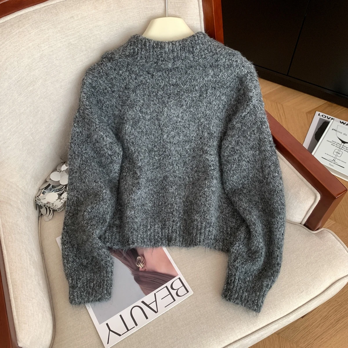 Women's Turtleneck Cardigan Sweater Y2k Vintage 2000s Jumper Knitwear Long Sleeves Korean Soft Cozy Sweater Autumn Winter 2025