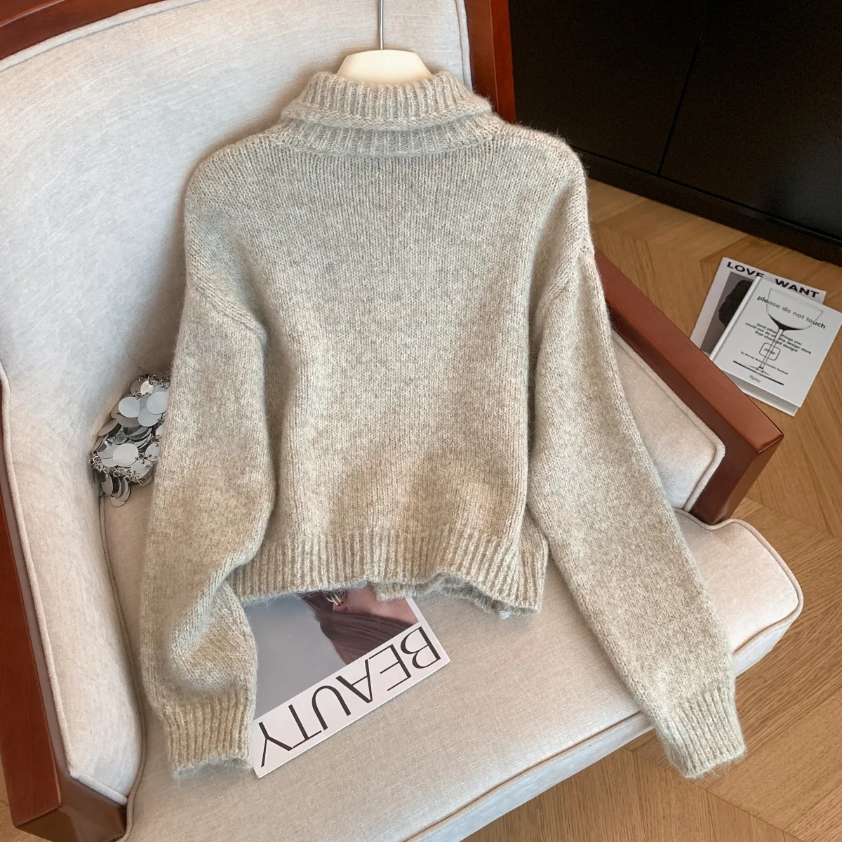 Women's Turtleneck Cardigan Sweater Y2k Vintage 2000s Jumper Knitwear Long Sleeves Korean Soft Cozy Sweater Autumn Winter 2025