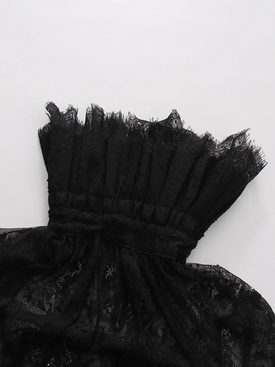 TWOTWINSTYLE Slimming Sheer Spliced Lace Sexy Blouses for Women High Neck Long Sleeves Patchwork Shirring Blouse Female Clothing