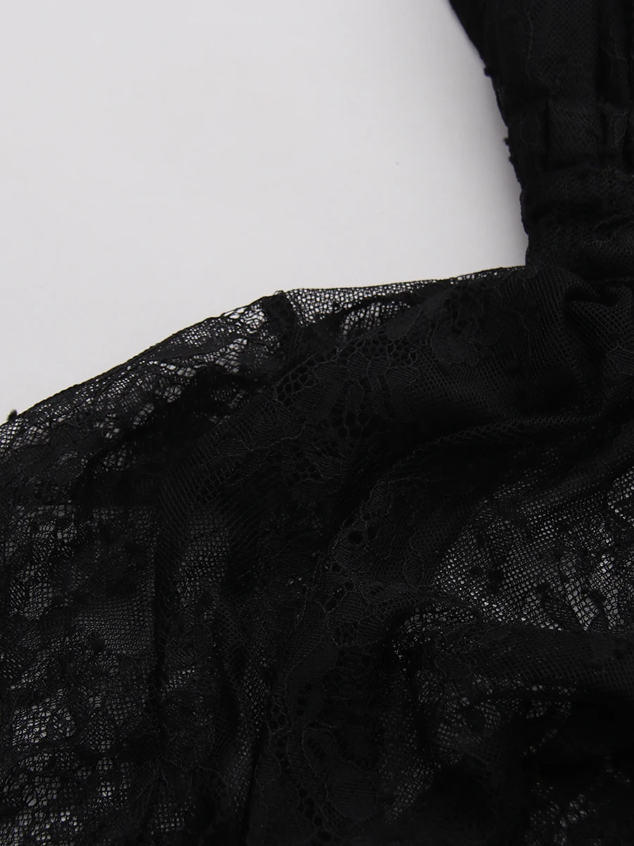 TWOTWINSTYLE Slimming Sheer Spliced Lace Sexy Blouses for Women High Neck Long Sleeves Patchwork Shirring Blouse Female Clothing