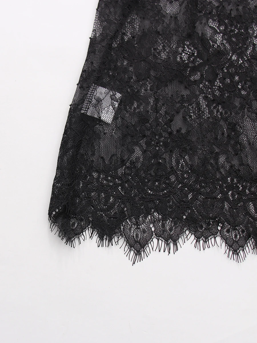TWOTWINSTYLE Slimming Sheer Spliced Lace Sexy Blouses for Women High Neck Long Sleeves Patchwork Shirring Blouse Female Clothing