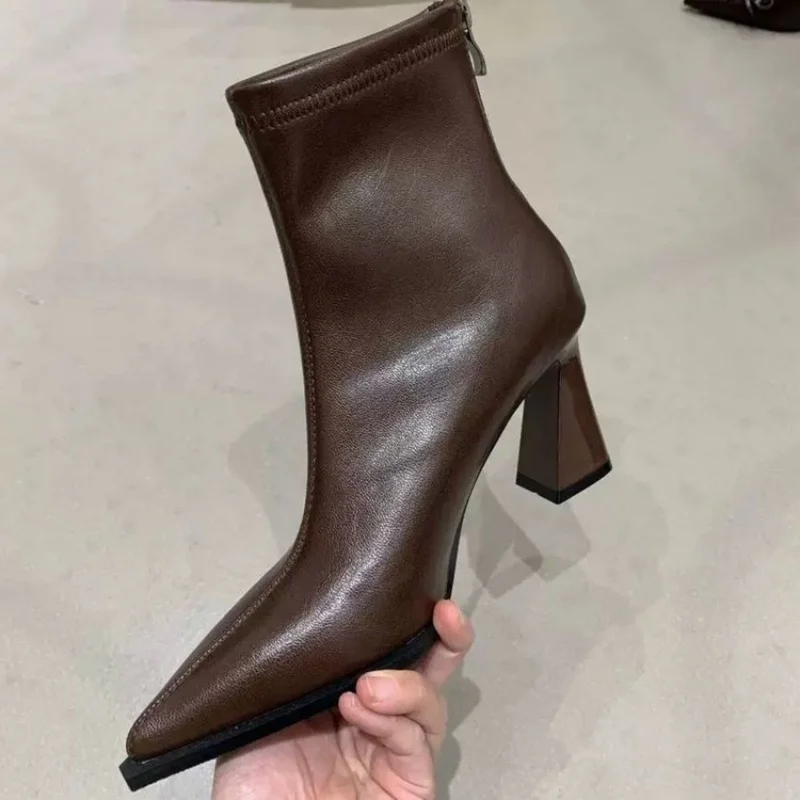 Winter Elegant Solid Color Sexy Zipper Thick Heel Casual Short Boots Fashionable Best Selling New Comfortable Women's Boots