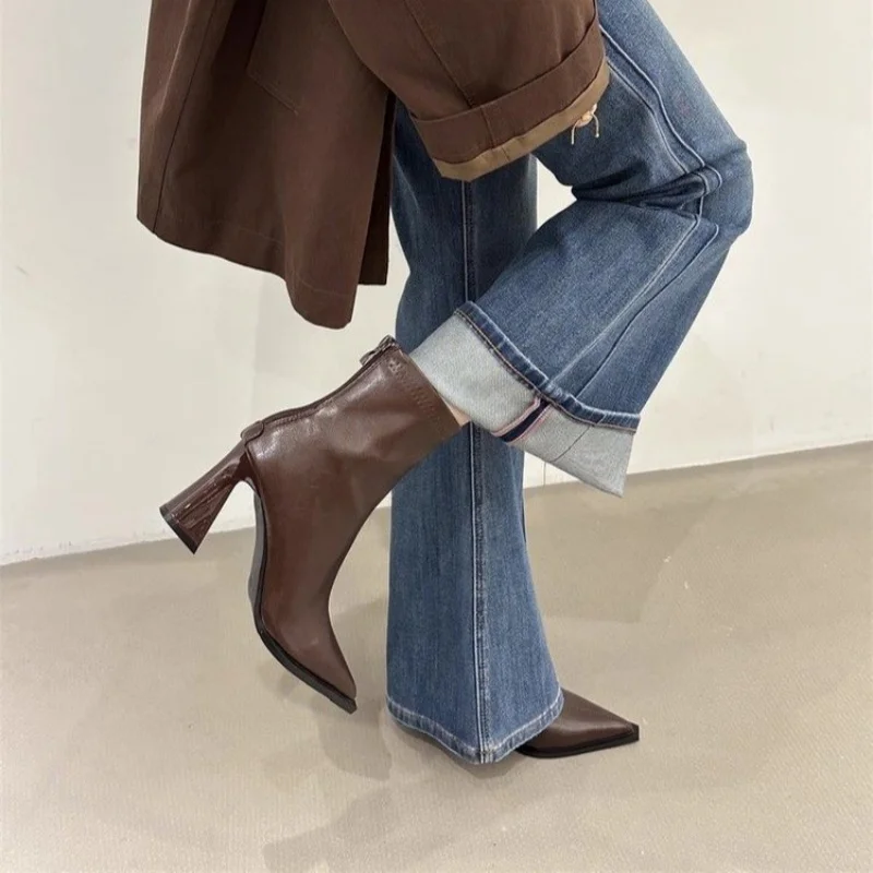 Winter Elegant Solid Color Sexy Zipper Thick Heel Casual Short Boots Fashionable Best Selling New Comfortable Women's Boots