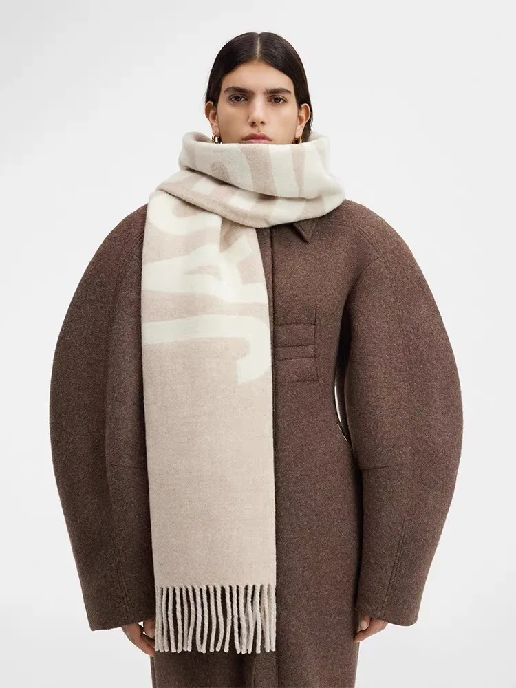 Luxury Brand 100% Wool Warm Scarf For Women Design Winter Men Shawl Wrap Pashmina 2025 Letter Female Bufanda Echarpe Foulard