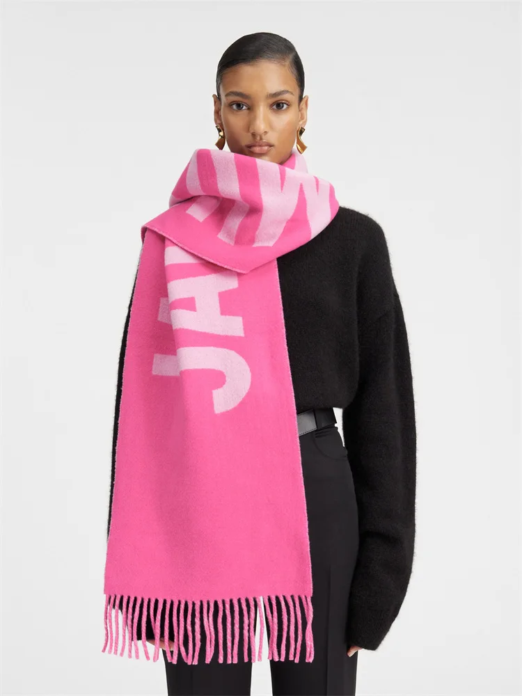 Luxury Brand 100% Wool Warm Scarf For Women Design Winter Men Shawl Wrap Pashmina 2025 Letter Female Bufanda Echarpe Foulard