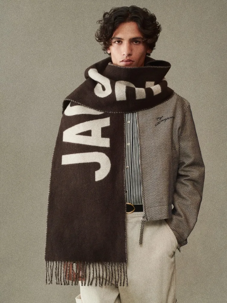 Luxury Brand 100% Wool Warm Scarf For Women Design Winter Men Shawl Wrap Pashmina 2025 Letter Female Bufanda Echarpe Foulard