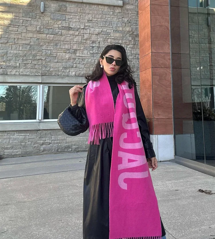 Luxury Brand 100% Wool Warm Scarf For Women Design Winter Men Shawl Wrap Pashmina 2025 Letter Female Bufanda Echarpe Foulard