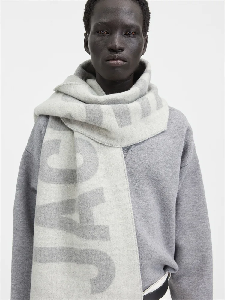 Luxury Brand 100% Wool Warm Scarf For Women Design Winter Men Shawl Wrap Pashmina 2025 Letter Female Bufanda Echarpe Foulard