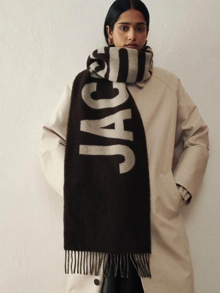 Luxury Brand 100% Wool Warm Scarf For Women Design Winter Men Shawl Wrap Pashmina 2025 Letter Female Bufanda Echarpe Foulard
