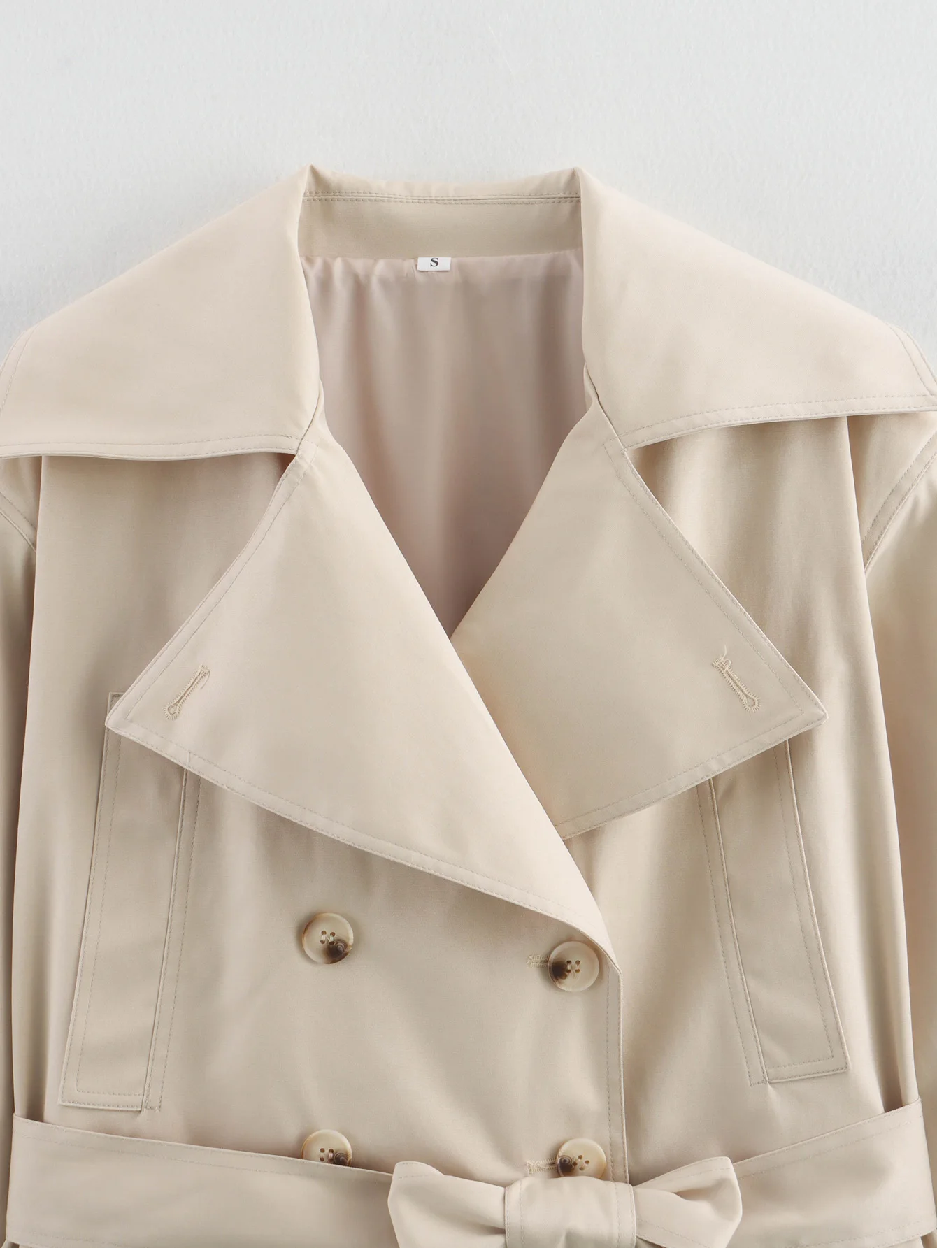 SLTNX 2026 New Women's British Wind Trench Coat Style Double-breasted Long Sleeve Belt Lapel Jacket Short Coat