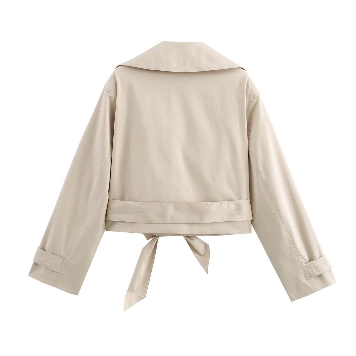 SLTNX 2026 New Women's British Wind Trench Coat Style Double-breasted Long Sleeve Belt Lapel Jacket Short Coat
