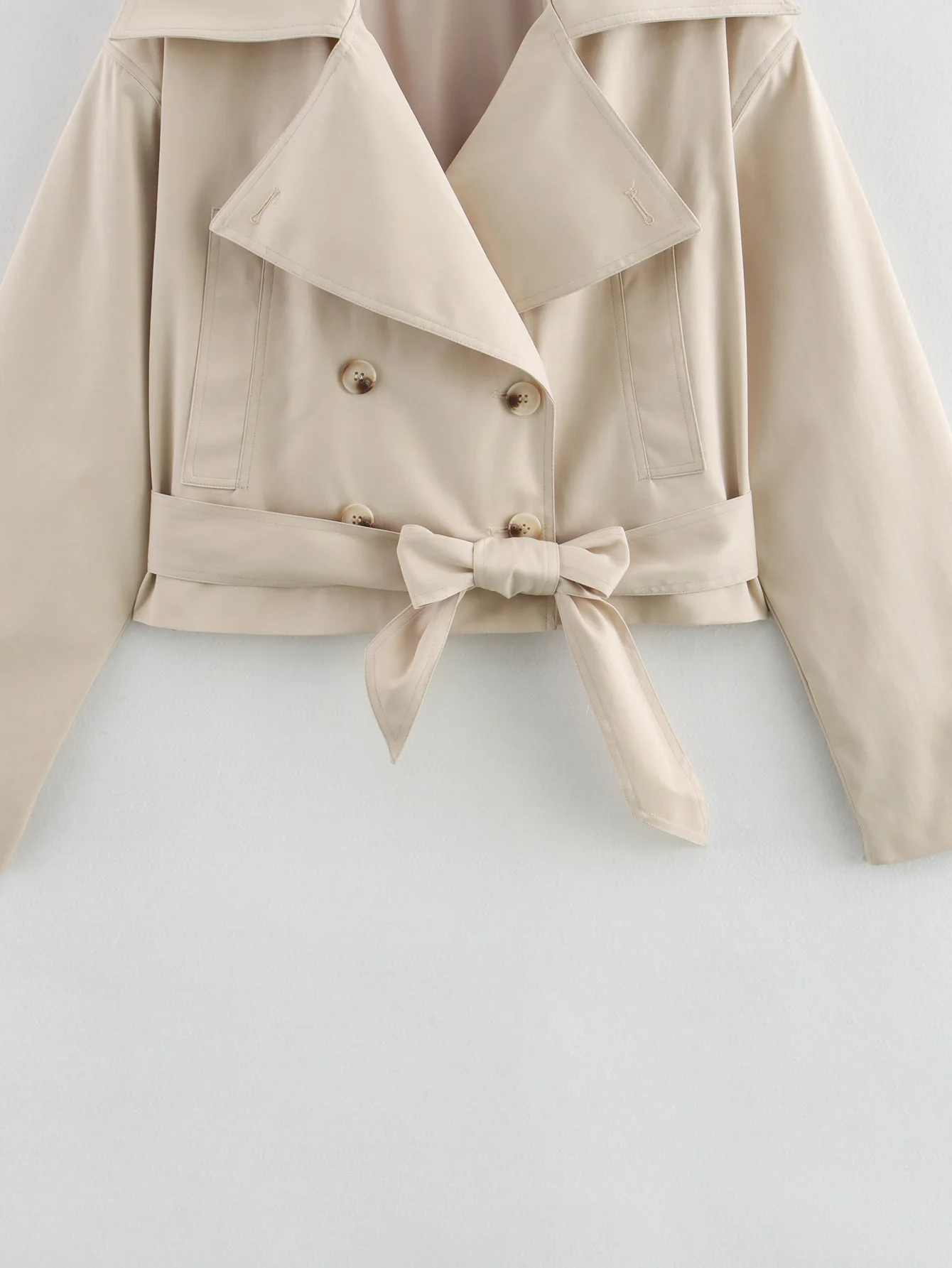 SLTNX 2026 New Women's British Wind Trench Coat Style Double-breasted Long Sleeve Belt Lapel Jacket Short Coat