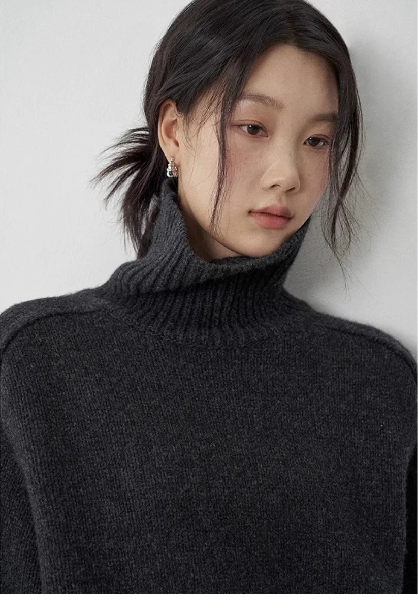 Turtleneck Women Wool Sweater Long Sleeve Casual Loose Cashmere Pullover Knitted Fashion Basic Top Oversized Warm Quality Jumper
