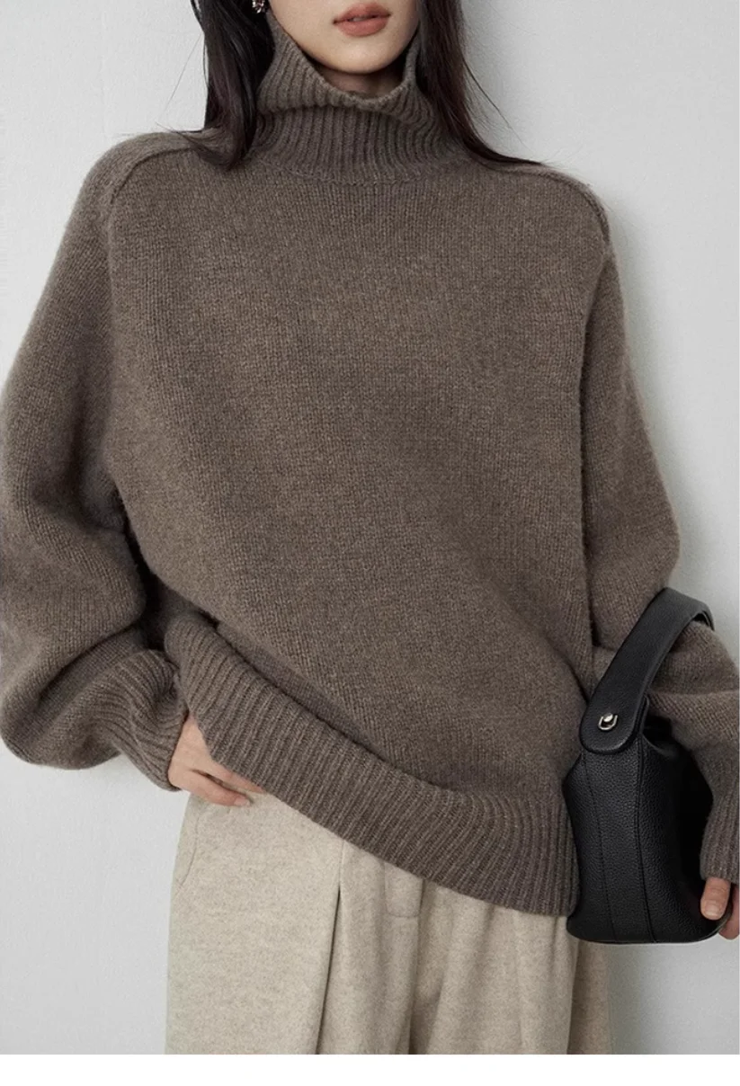 Turtleneck Women Wool Sweater Long Sleeve Casual Loose Cashmere Pullover Knitted Fashion Basic Top Oversized Warm Quality Jumper