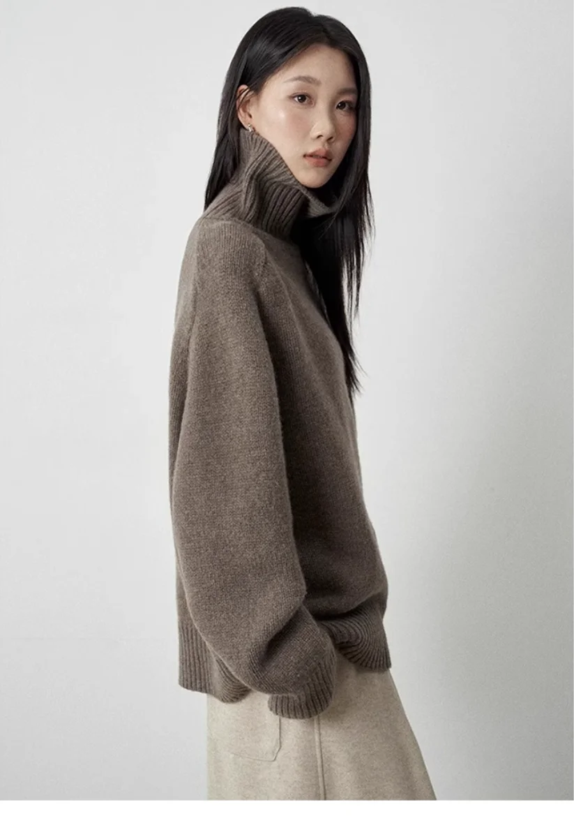 Turtleneck Women Wool Sweater Long Sleeve Casual Loose Cashmere Pullover Knitted Fashion Basic Top Oversized Warm Quality Jumper
