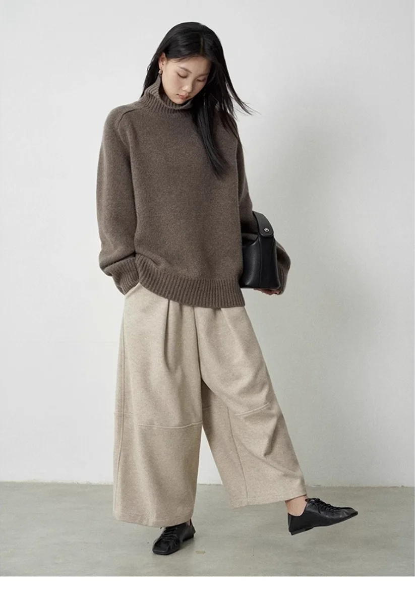 Turtleneck Women Wool Sweater Long Sleeve Casual Loose Cashmere Pullover Knitted Fashion Basic Top Oversized Warm Quality Jumper