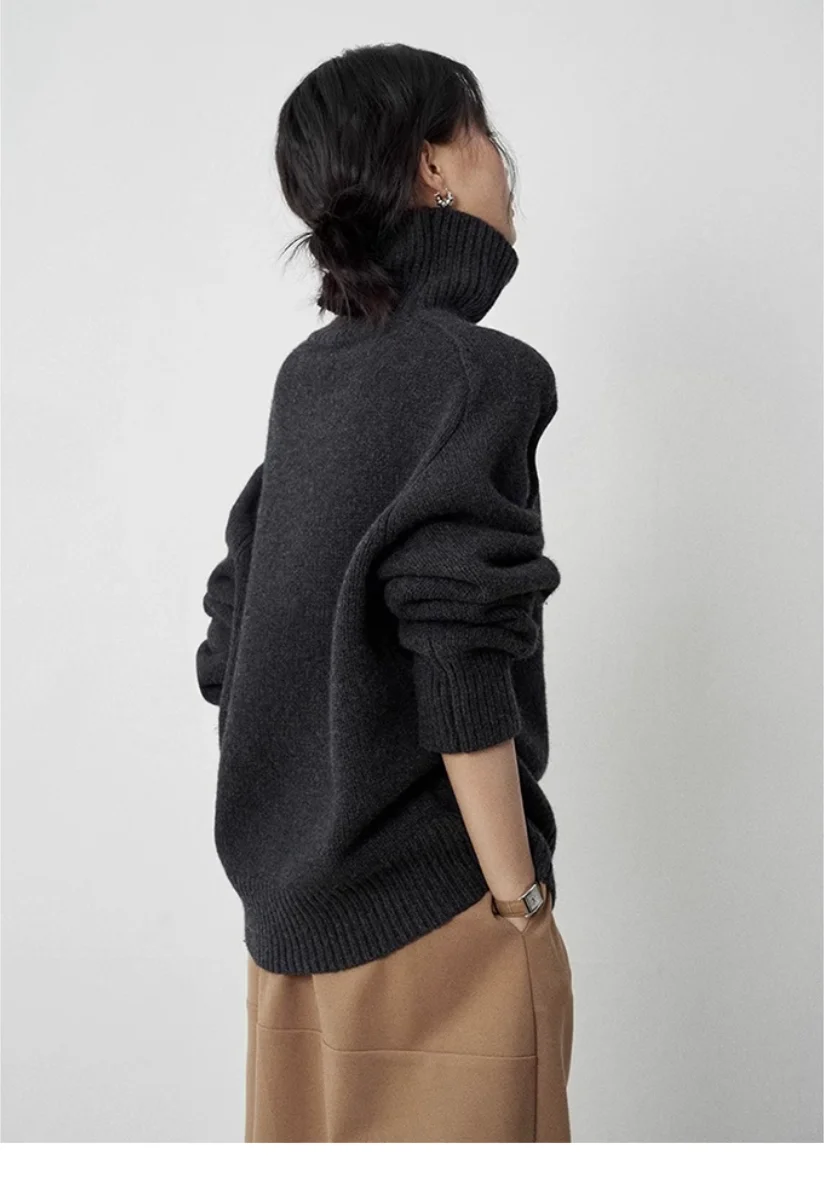 Turtleneck Women Wool Sweater Long Sleeve Casual Loose Cashmere Pullover Knitted Fashion Basic Top Oversized Warm Quality Jumper