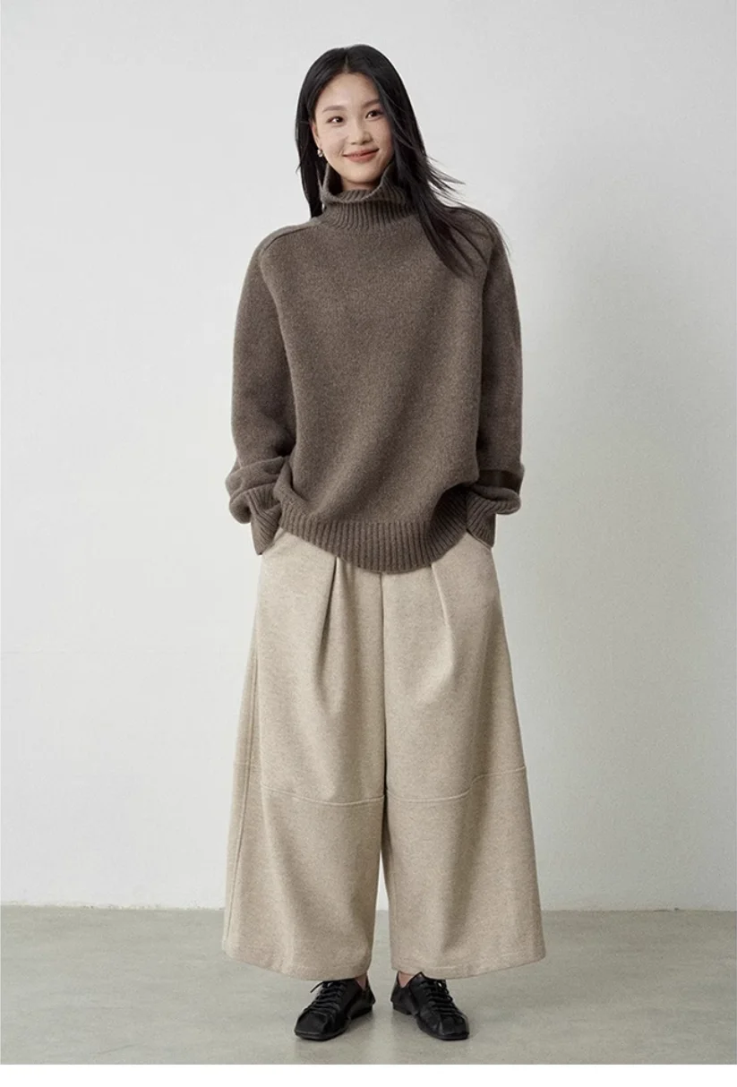 Turtleneck Women Wool Sweater Long Sleeve Casual Loose Cashmere Pullover Knitted Fashion Basic Top Oversized Warm Quality Jumper