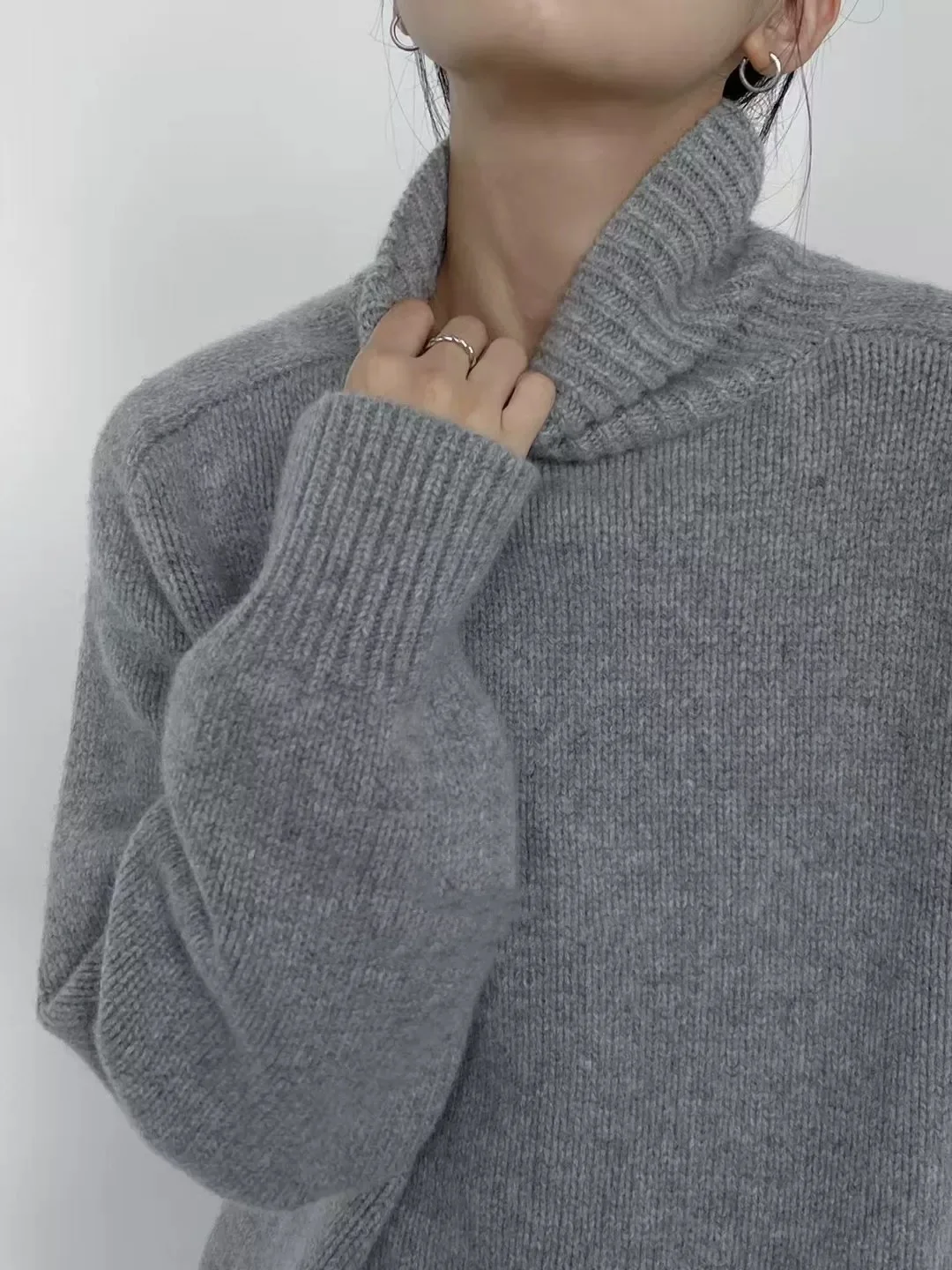 Turtleneck Women Wool Sweater Long Sleeve Casual Loose Cashmere Pullover Knitted Fashion Basic Top Oversized Warm Quality Jumper