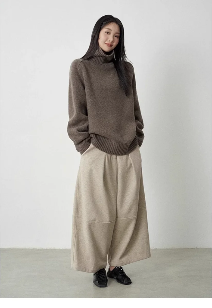 Turtleneck Women Wool Sweater Long Sleeve Casual Loose Cashmere Pullover Knitted Fashion Basic Top Oversized Warm Quality Jumper