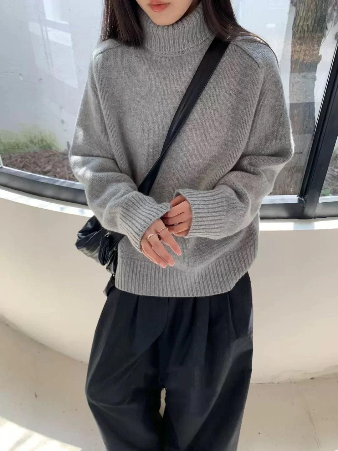 Turtleneck Women Wool Sweater Long Sleeve Casual Loose Cashmere Pullover Knitted Fashion Basic Top Oversized Warm Quality Jumper
