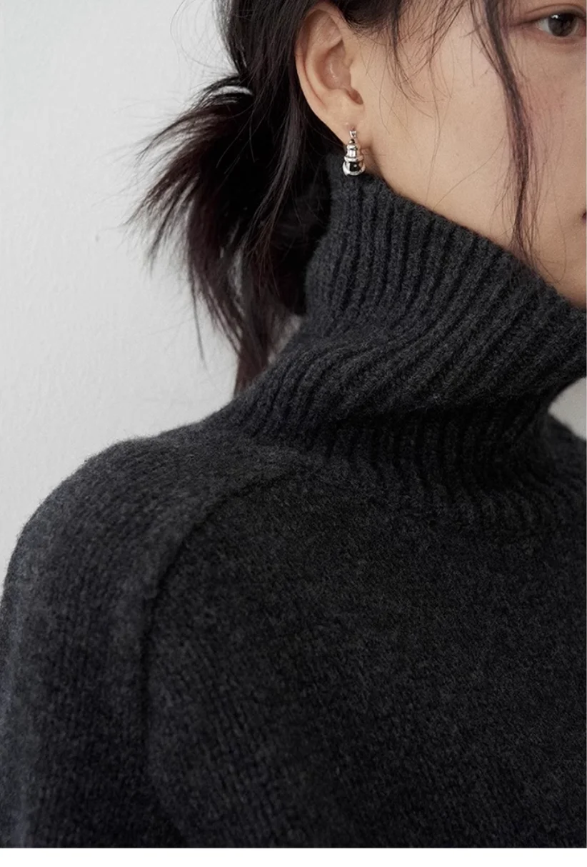 Turtleneck Women Wool Sweater Long Sleeve Casual Loose Cashmere Pullover Knitted Fashion Basic Top Oversized Warm Quality Jumper