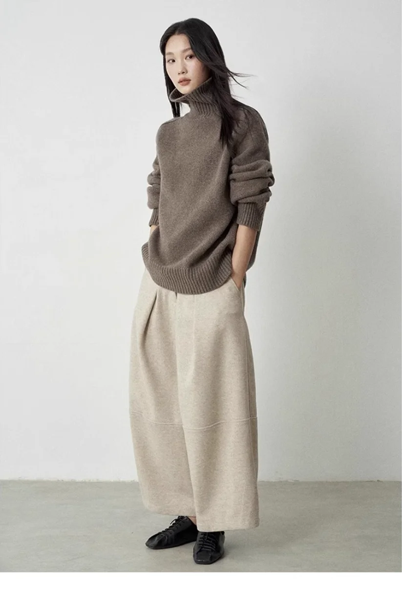 Turtleneck Women Wool Sweater Long Sleeve Casual Loose Cashmere Pullover Knitted Fashion Basic Top Oversized Warm Quality Jumper