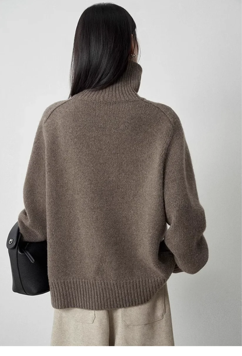 Turtleneck Women Wool Sweater Long Sleeve Casual Loose Cashmere Pullover Knitted Fashion Basic Top Oversized Warm Quality Jumper
