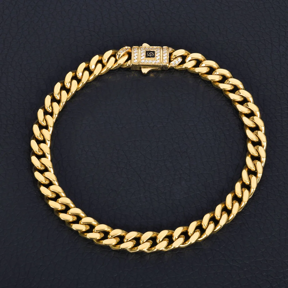 ESKEEM Hip Hop Monaco Bracelet PVD 14k Gold Plated Miami Cuban Link Chains 6/9/11/13MM Stainless Steel for Women And Men