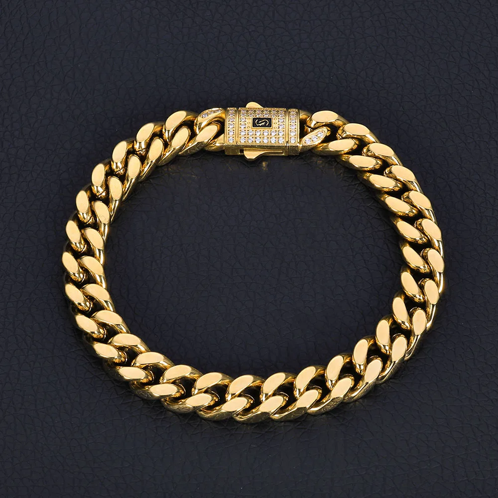 ESKEEM Hip Hop Monaco Bracelet PVD 14k Gold Plated Miami Cuban Link Chains 6/9/11/13MM Stainless Steel for Women And Men