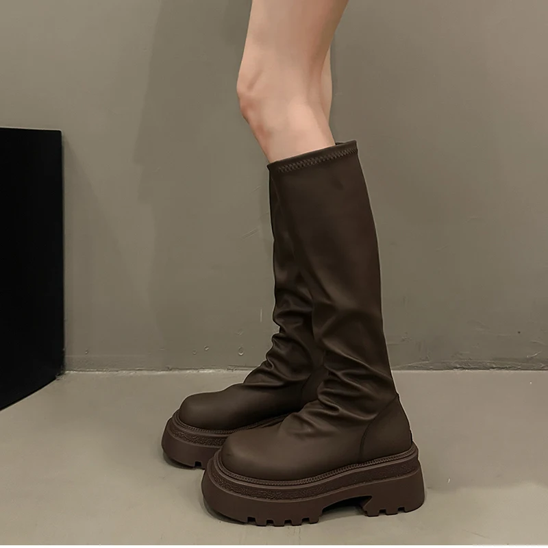Autumn Winter Slim Women Knee High Boots Female Platform Thick Bottom Long Booties Zapatos De Mujer