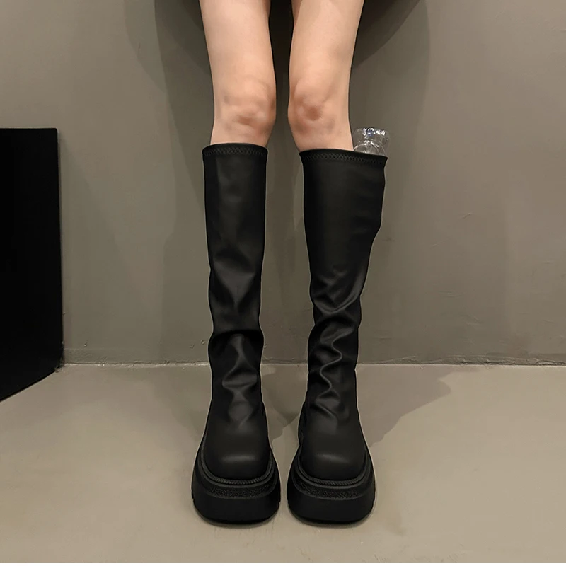 Autumn Winter Slim Women Knee High Boots Female Platform Thick Bottom Long Booties Zapatos De Mujer
