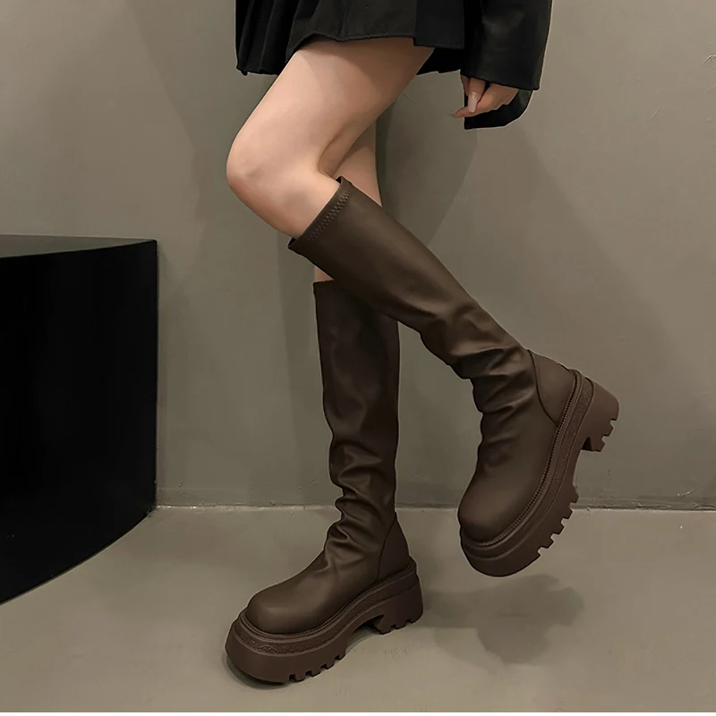 Autumn Winter Slim Women Knee High Boots Female Platform Thick Bottom Long Booties Zapatos De Mujer