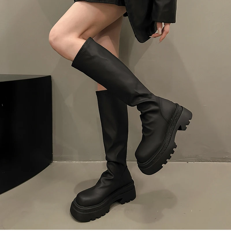 Autumn Winter Slim Women Knee High Boots Female Platform Thick Bottom Long Booties Zapatos De Mujer