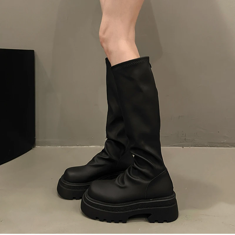 Autumn Winter Slim Women Knee High Boots Female Platform Thick Bottom Long Booties Zapatos De Mujer