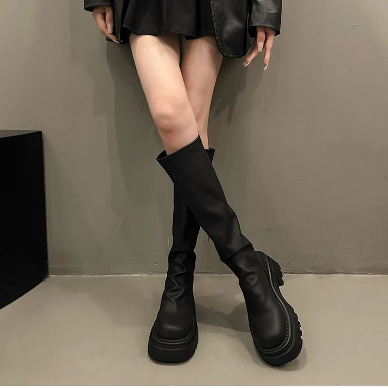 Autumn Winter Slim Women Knee High Boots Female Platform Thick Bottom Long Booties Zapatos De Mujer