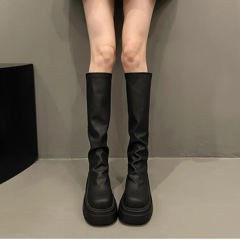 Autumn Winter Slim Women Knee High Boots Female Platform Thick Bottom Long Booties Zapatos De Mujer