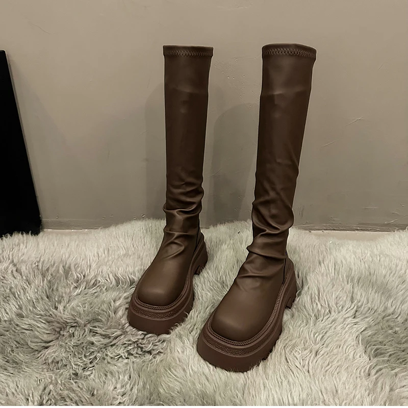 Autumn Winter Slim Women Knee High Boots Female Platform Thick Bottom Long Booties Zapatos De Mujer