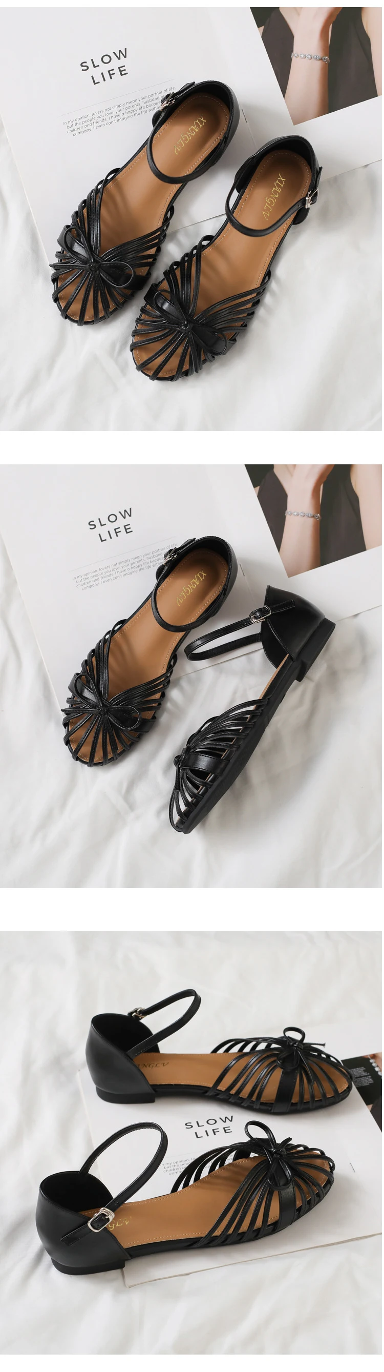 ZAROY Summer Women Flat Sandals Single Strap Hollow Out Gladiator Roman Shoes Pretty Bowtie Sandalias Casual Street Footwear