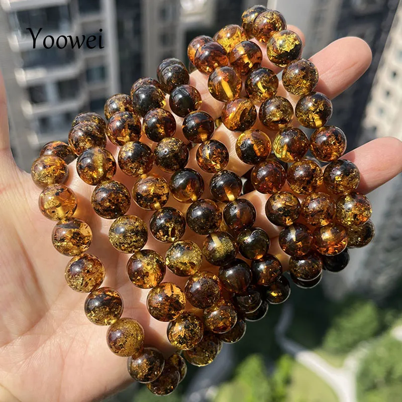 10mm 12mm Big Piebald Amber Bracelet Wholesale New Round Defect Stone Diy Trendy Women Baltic Genuine Ambre Natural Jewelry Gift