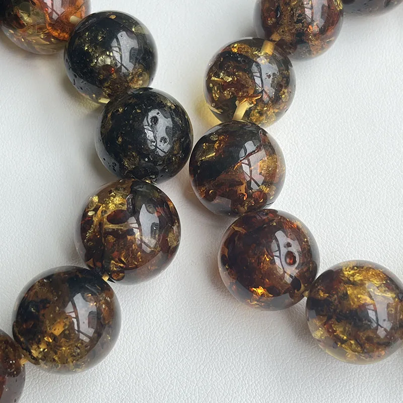 10mm 12mm Big Piebald Amber Bracelet Wholesale New Round Defect Stone Diy Trendy Women Baltic Genuine Ambre Natural Jewelry Gift