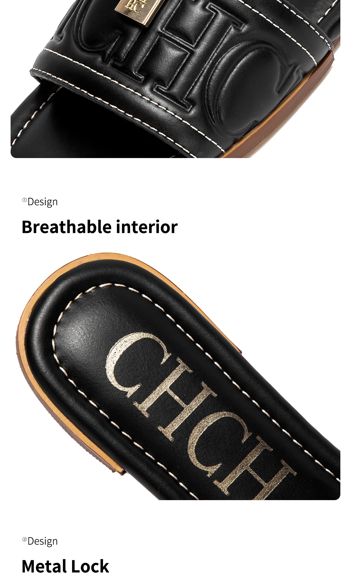 C-H Woman Flat Shoes Summer New Solid Color Embossed Sandals Simple Fashion Slippers For Girl Students Shoes