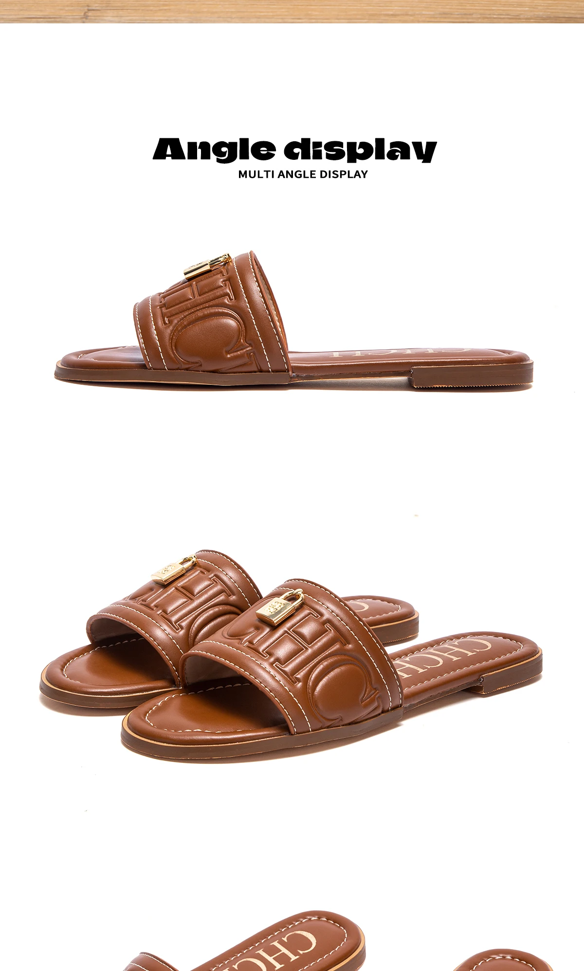 C-H Woman Flat Shoes Summer New Solid Color Embossed Sandals Simple Fashion Slippers For Girl Students Shoes