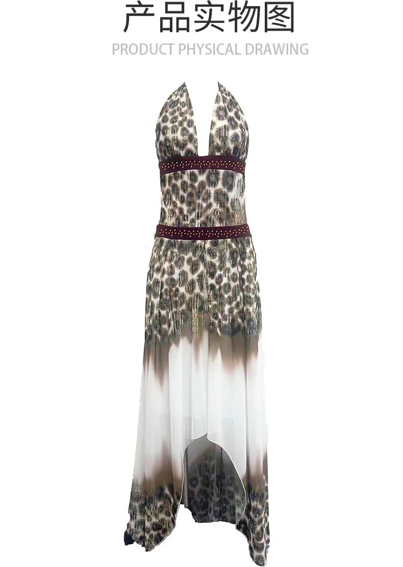 CHNMR Elegant Leopard Print Long Dress Women Halter Backless Maxi Dresses 2026 Summer Nightclub Party Female Vestidos for Beach