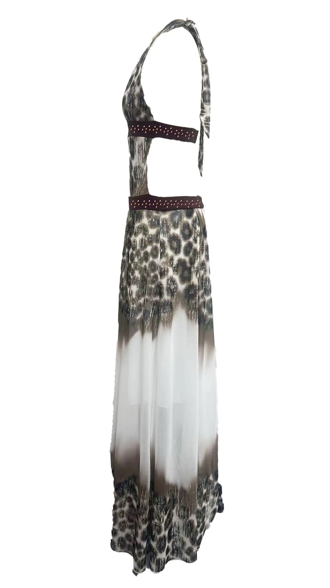 CHNMR Elegant Leopard Print Long Dress Women Halter Backless Maxi Dresses 2026 Summer Nightclub Party Female Vestidos for Beach