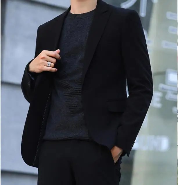 Autumn Blazer Men Black Business Office Jacket Slim Casual Work Coat