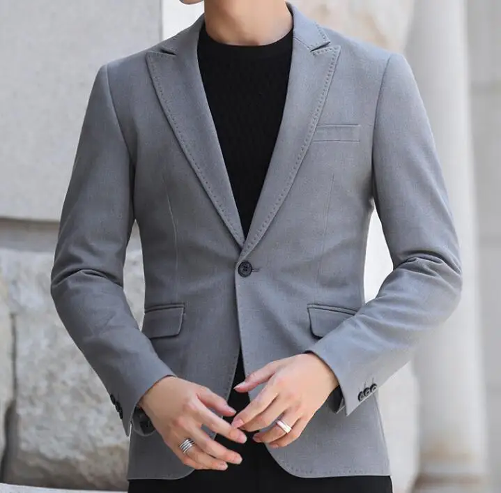 Autumn Blazer Men Black Business Office Jacket Slim Casual Work Coat